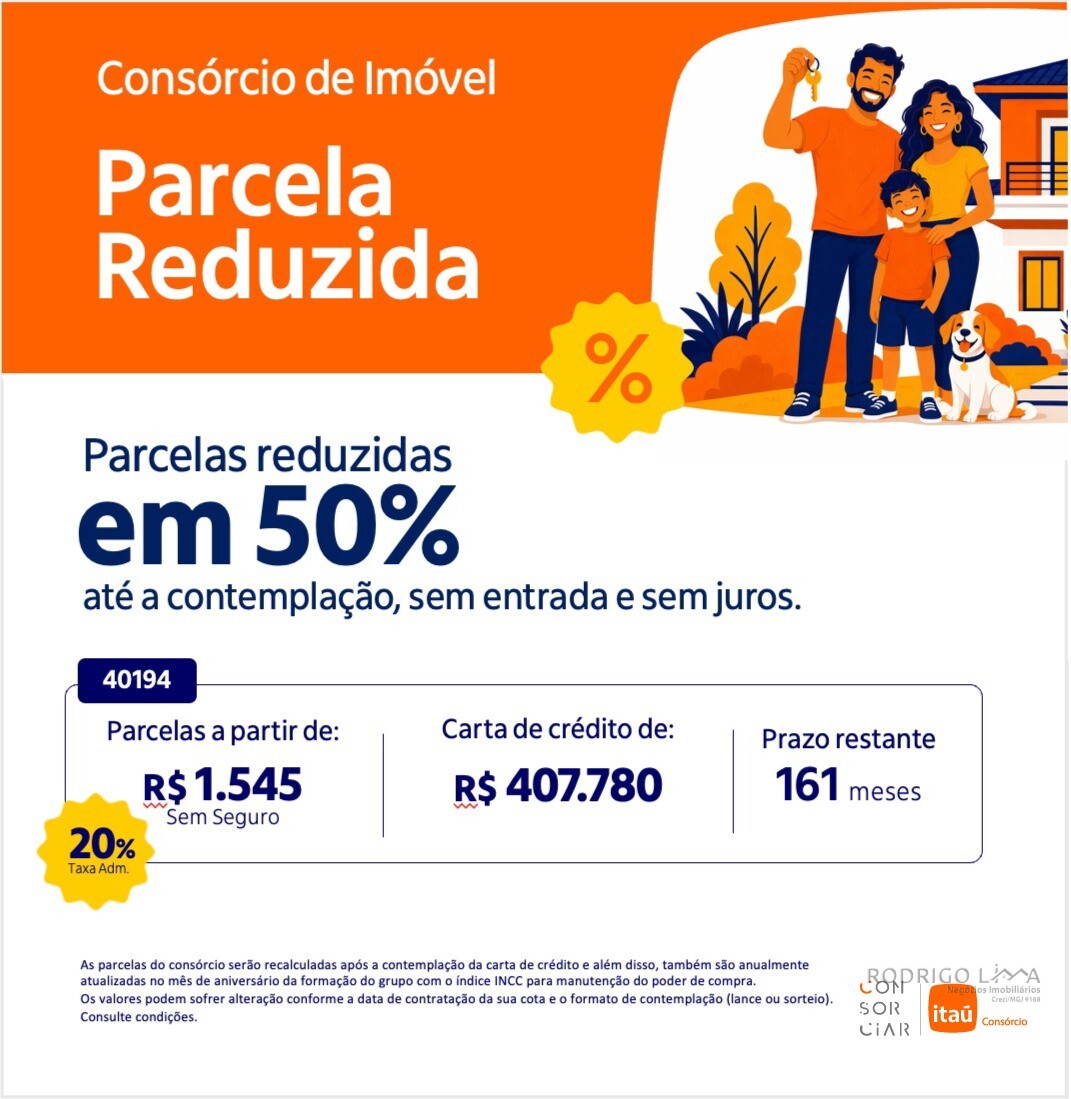 Consórcio de imóvel com parcelas a partir de R$ 1.545,00